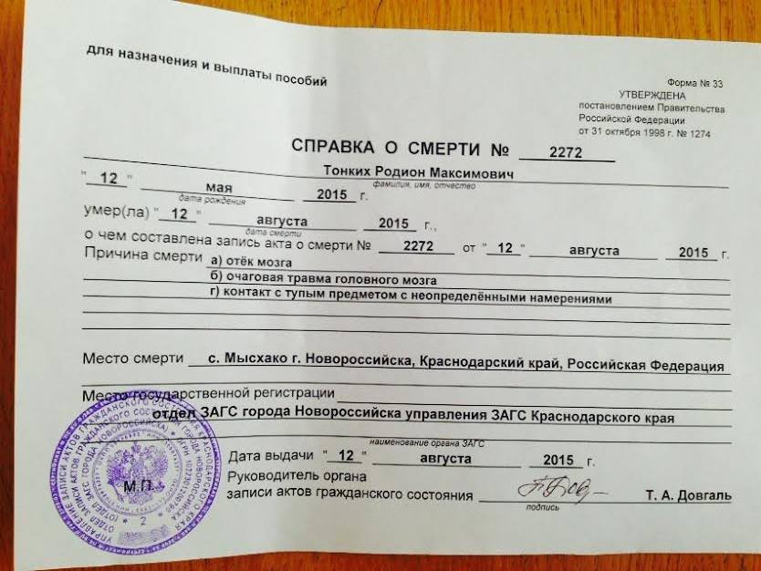 Привыдаче справок о смерти подпись руководителя внимание